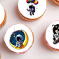 Astronaut Edible Cupcake Toppers on pink frosted cupcakes
