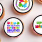 Autism Awareness Edible Cupcake Toppers on cupcakes with pink 
frosting 