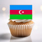 close up of a frosted cupcake with a Azerbaijan Flag Edible Cupcake Topper