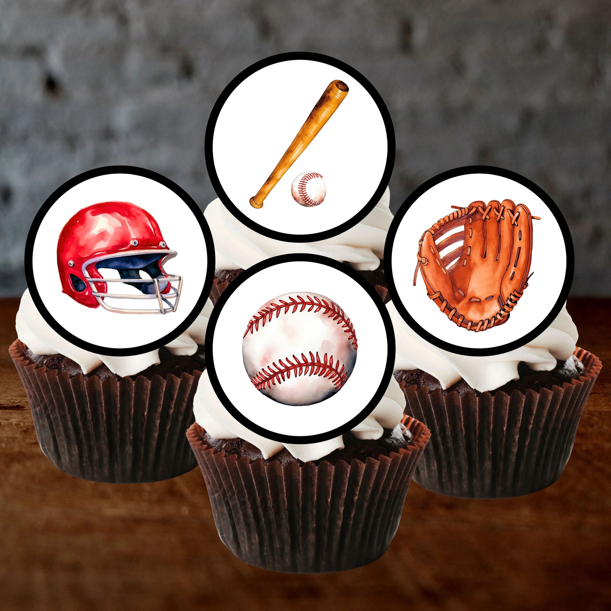 Baseball Party Edible Cupcake Toppers