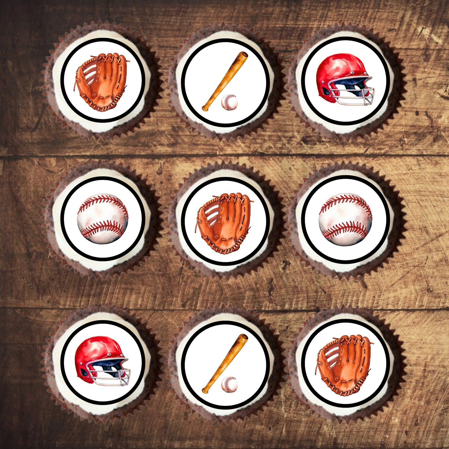 Baseball Party Edible Cupcake Toppers