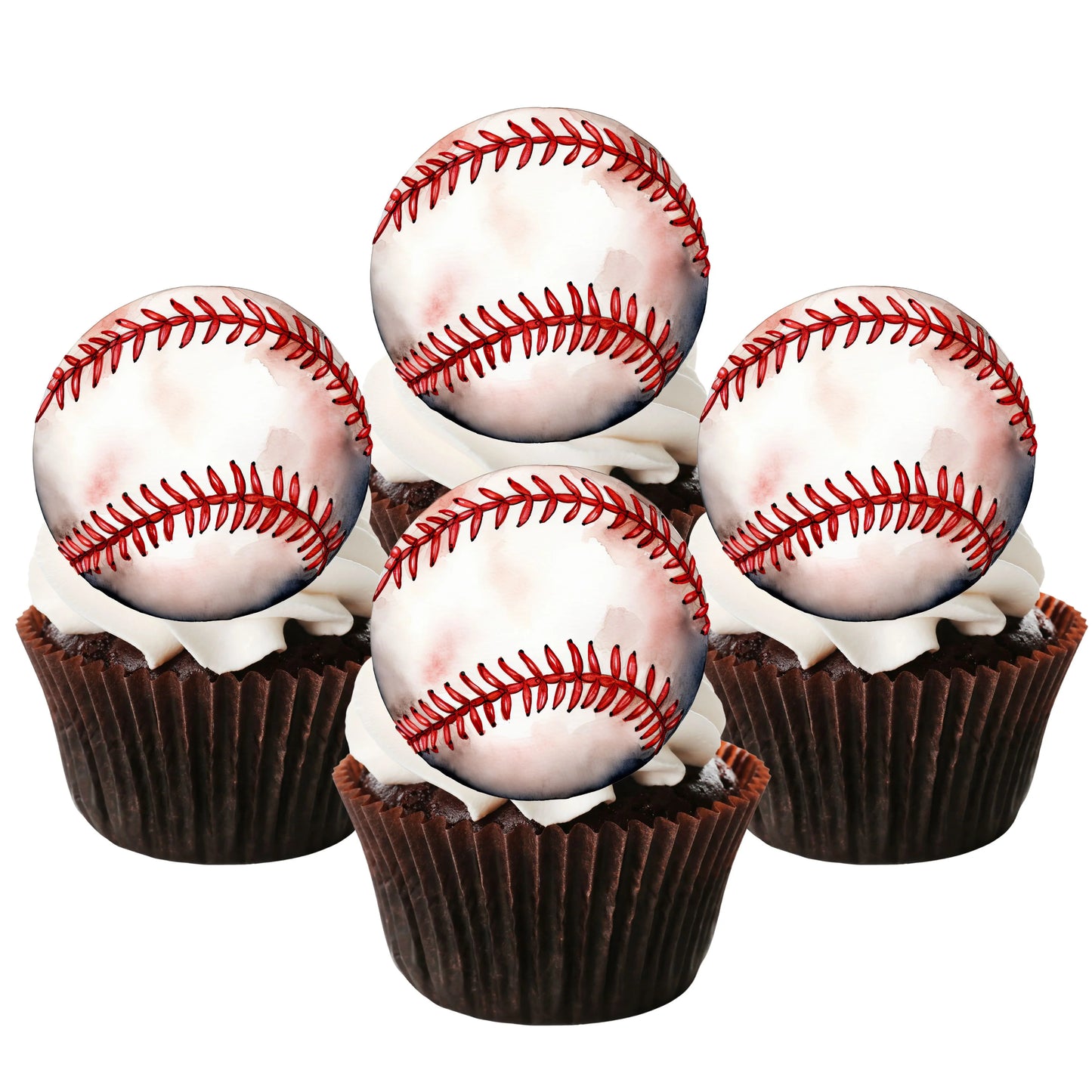 Baseball Ball Edible Cupcake Toppers ob chocolate cupcakes with white frosting