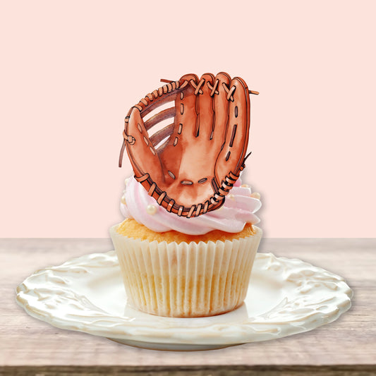 close up of Baseball Mitt Edible Cupcake Toppers