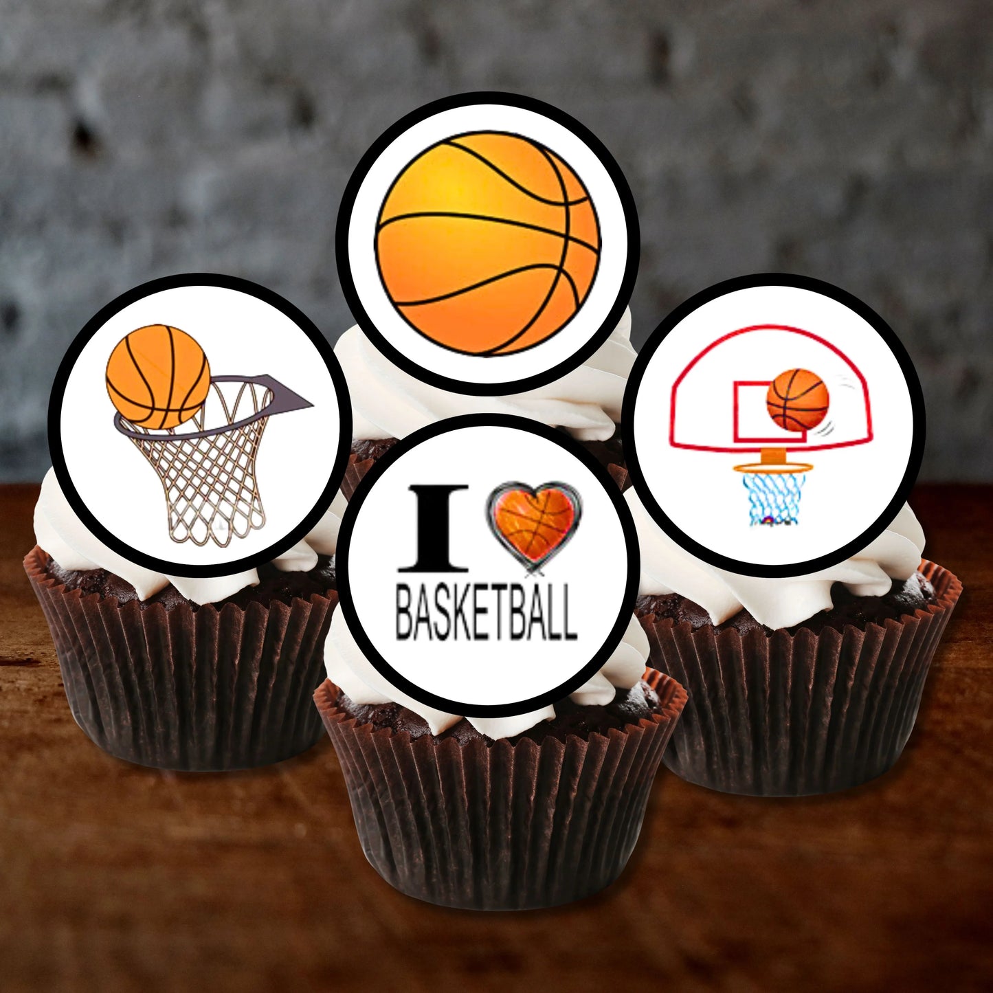 Basketball Theme Edible Cupcake Toppers