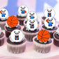 Basketball Panda Edible Cupcake Toppers on chocolate cupcakes with white frosting