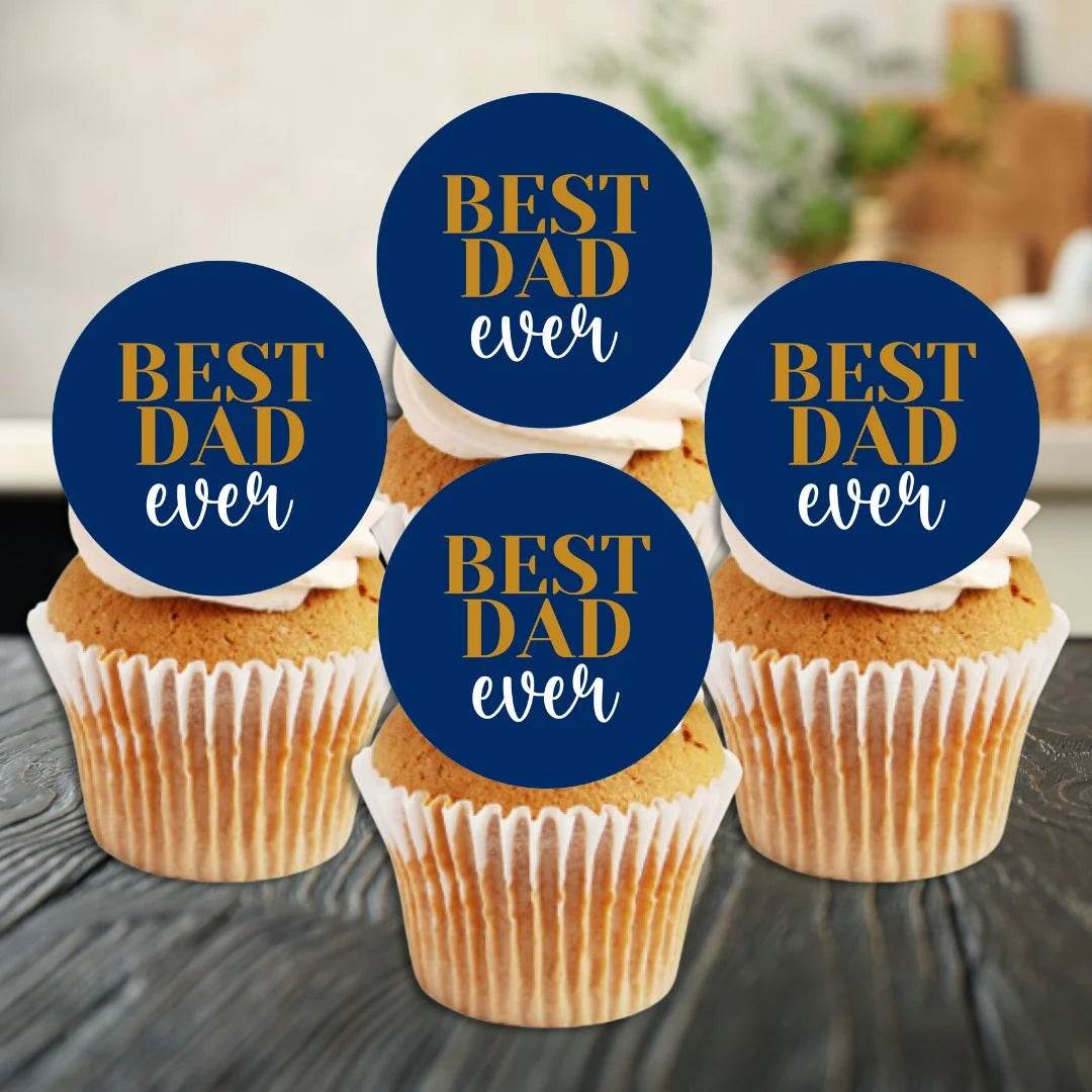 Best Dad Ever Father's Day Cupcake Toppers on white frosted cupcakes