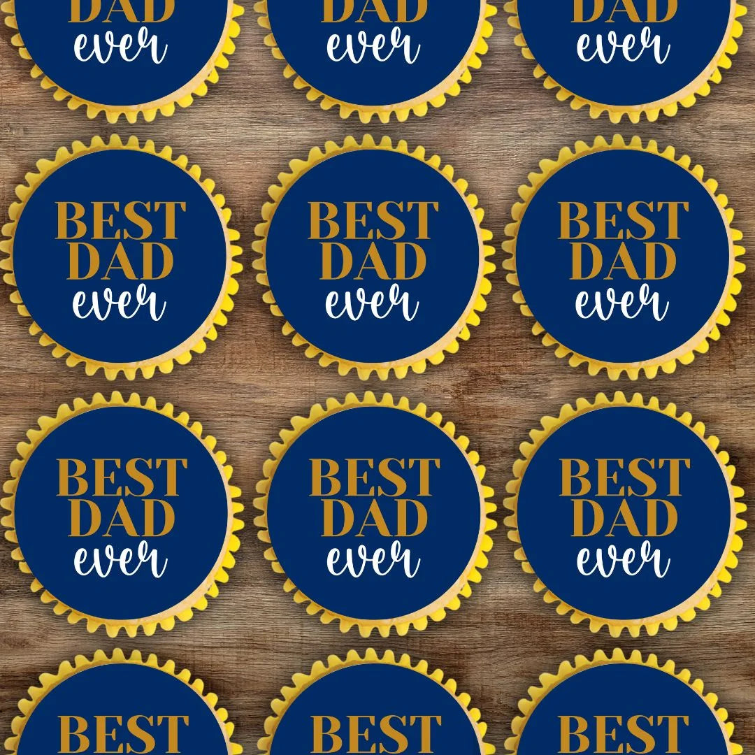 Best Dad Ever Father's Day Cupcake Toppers on white frosted cupcakes