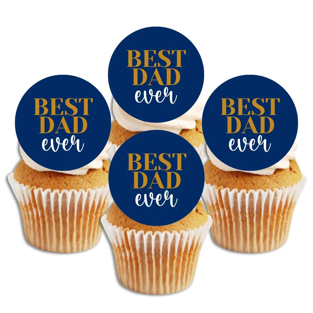 Best Dad Ever Father's Day Cupcake Toppers on white frosted cupcakes 