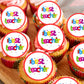 Best Teacher Edible Cupcake Toppers on white cupcakes with white frosting