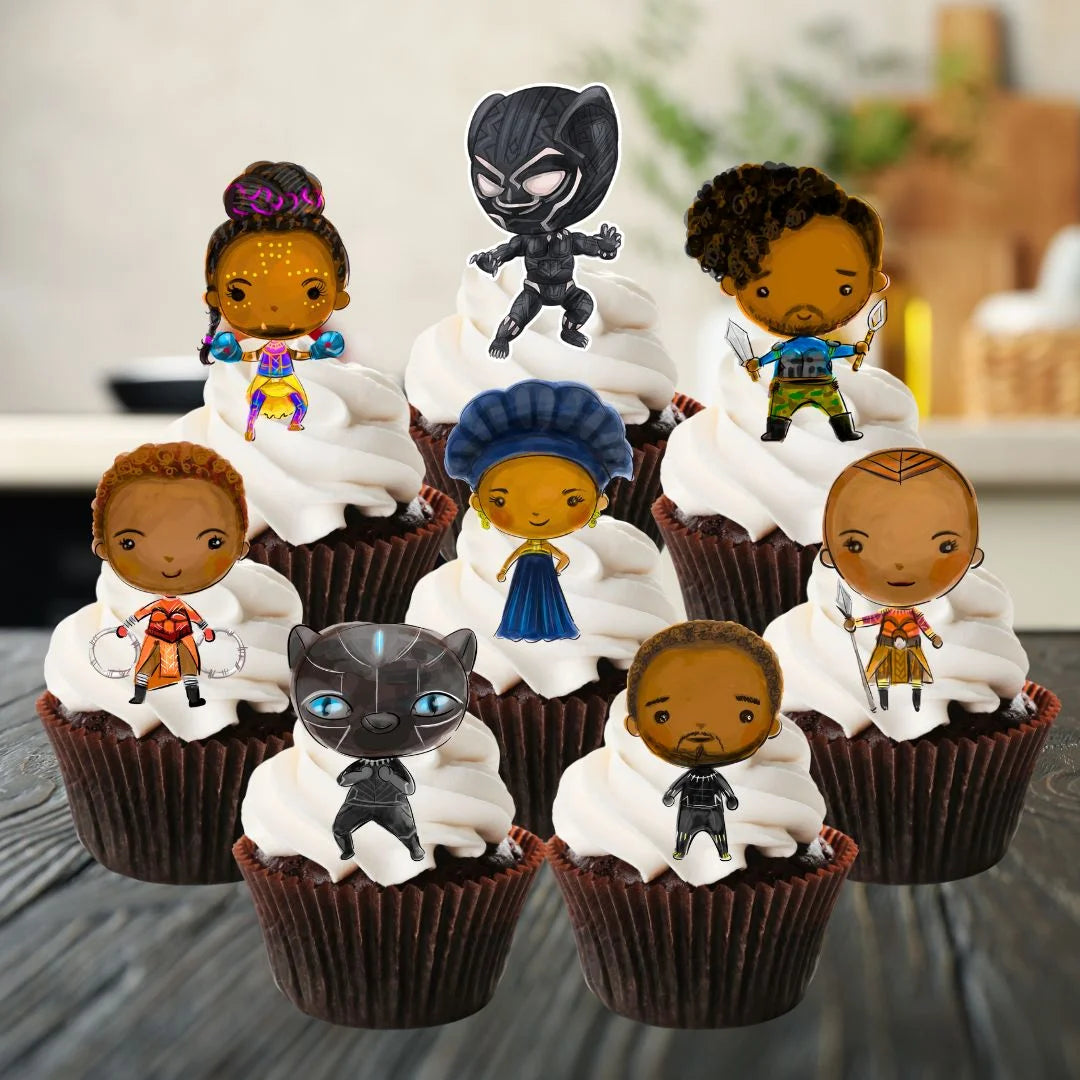 Superhero Black Panther Theme Edible Cupcake Toppers