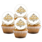 Cupcakes with 'Eid Mubarak' toppers on a white background