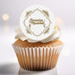 Cupcake with 'Ramadan Mubarak' topper on a light background
