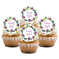 Cupcakes with 'Burns Night' toppers featuring floral designs on a white background