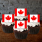 Canadian Flag Edible Cupcake Toppers on chocolate cupcakes with white frosting  