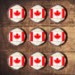 top view of Canadian Flag Edible Cupcake Toppers on chocolate cupcakes with white frosting  