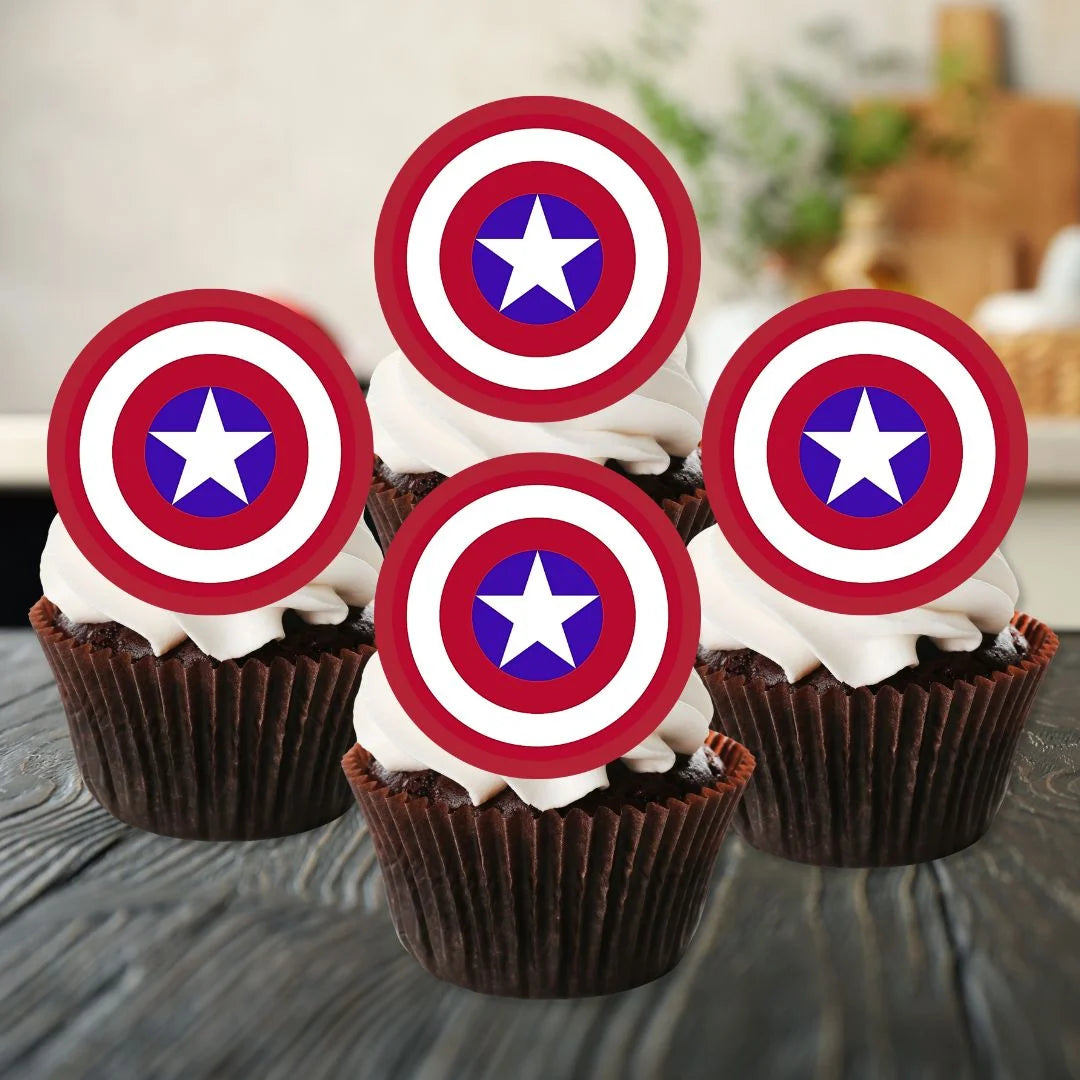 Captain America Themed Edible Cupcake Toppers