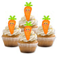 Carrots Edible Cupcake Toppers on white frosted cupcakes 