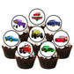 Cars theme Edible Cupcake Toppers on chocolate cupcakes with white frosting 