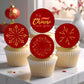 Cupcakes with Chinese New Year-themed toppers on a decorative surface.