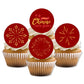 Cupcakes with white frosting and red 'Happy Chinese New Year' toppers on a white background