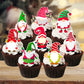 christmas Gnomes Edible Cupcake Toppers on chocolate cupcakes with white frosting