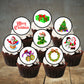 Christmas Mix Edible Cupcake Toppers on chocolate cupcakes with white frosting