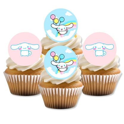 Cinnamoroll Themed Edible Cupcake Toppers pasetl cupcake toppers on white frosted cupcakes 