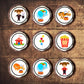 Circus Theme Edible Cupcake Toppers on cupcakes with white frosting