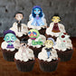 Halloween Bride Edible Cupcake Toppers on chocolate cupcakes with white frosting 