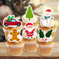 Cute Christmas Cupcake Toppers on white frosted cupcakes 