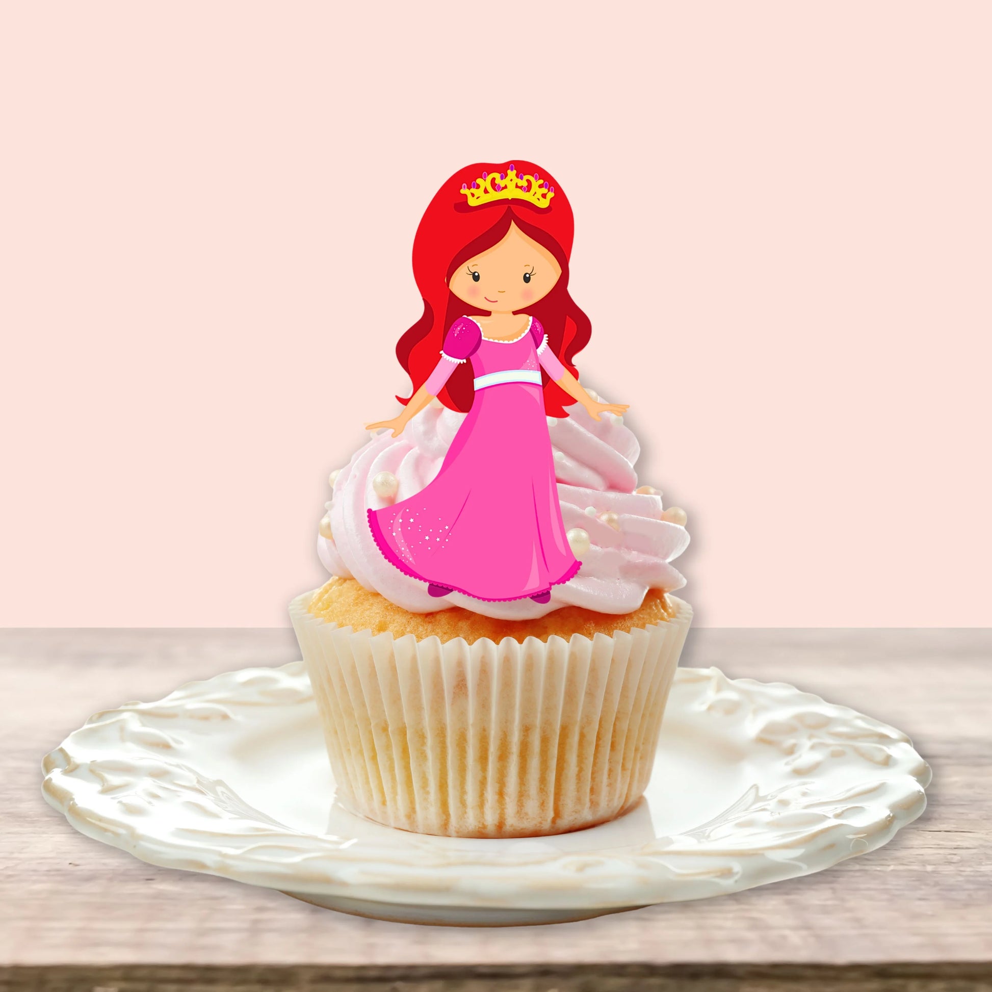 Princess Theme Edible Cupcake Toppers on chocolate cupcakes with white frosting 