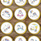 top view of white frosted cupcakes with cute unicorn illustrated cupcake toppers