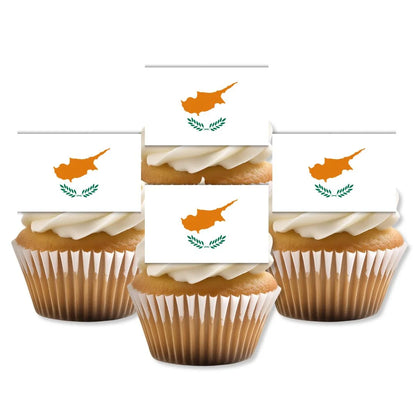 Cyprus Flag Edible Cupcake Toppers on white frosted cupcakes