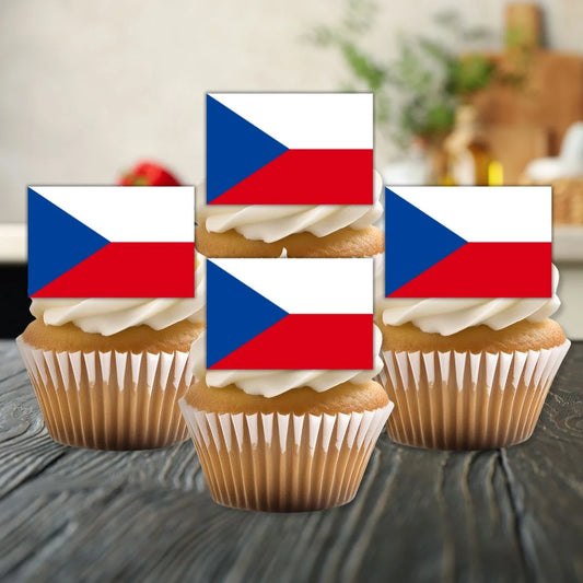 white frosted cupcakes with Czech Republic Flag Edible Cupcake Toppers