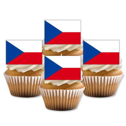 white fristed cuocakes with Czech Republic Flag Edible Cupcake Toppers