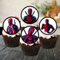 Dead Pool Themed Edible Cupcake Toppers on chocolate cupcakes with white frosting 