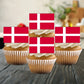 Denmark Flag Edible Cupcake Toppers on white frosted cupcakes