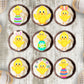 Easter Chicks Edible Cupcake Toppers on chocolate cupcakes with white frosting