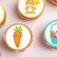 Easter Mix Edible Cupcake Toppers on cupcakes with white frosting 