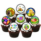 Easter Theme Edible Cupcake Toppers on chocolate cupcakes with white frosting 