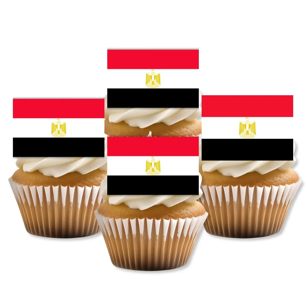 Ecuador Flag Edible Cupcake Toppers on white frosted cupcakes 