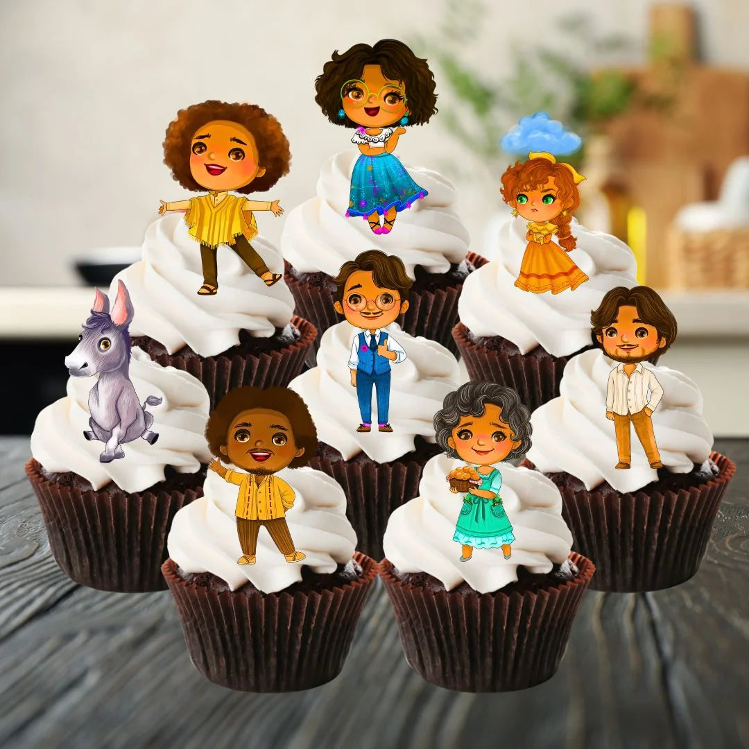 En-Canto Theme Edible Cupcake Toppers on chocolate cupcakes with  white frosting