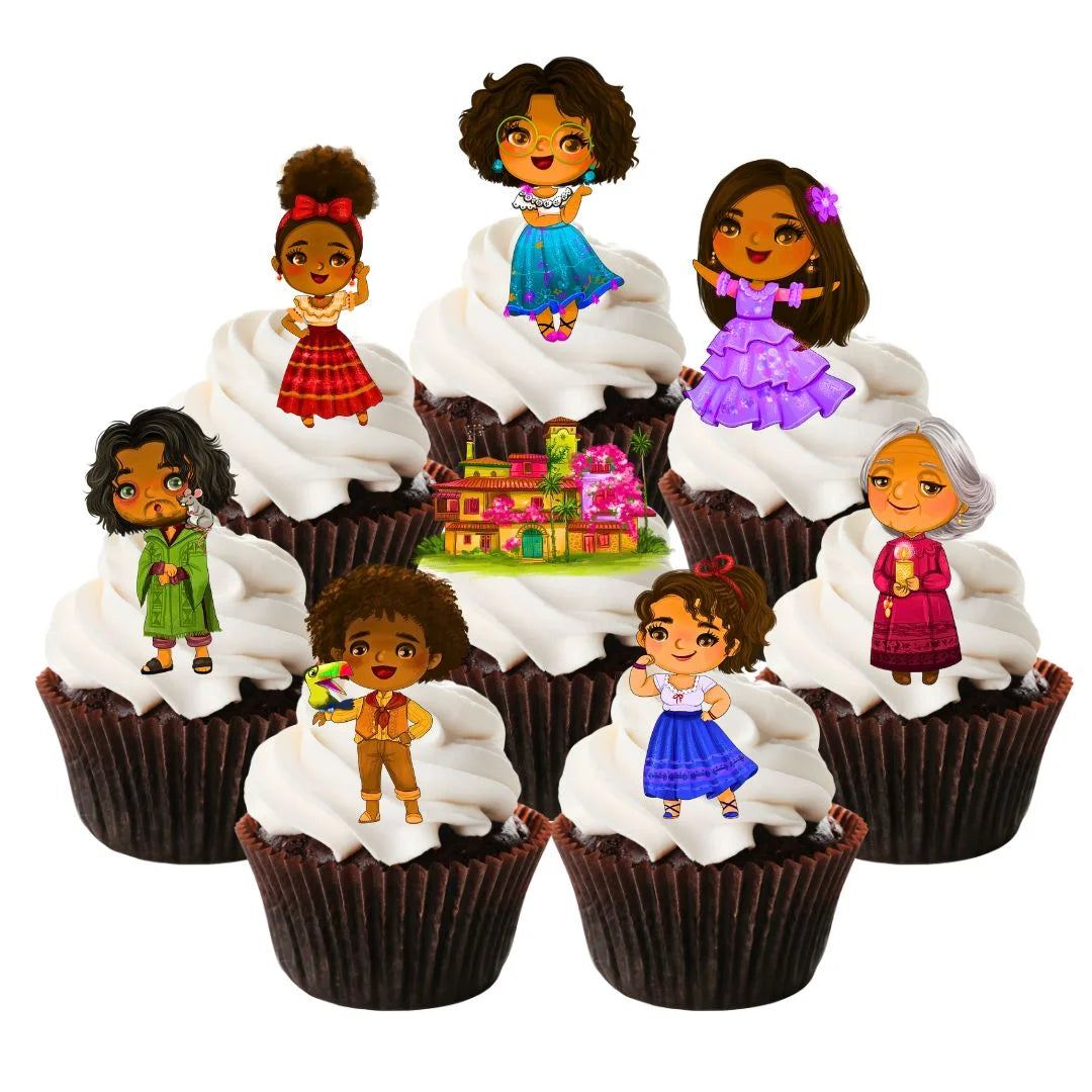 En-Canto Theme Edible Cupcake Toppers on chocolate cupcakes with  white frosting