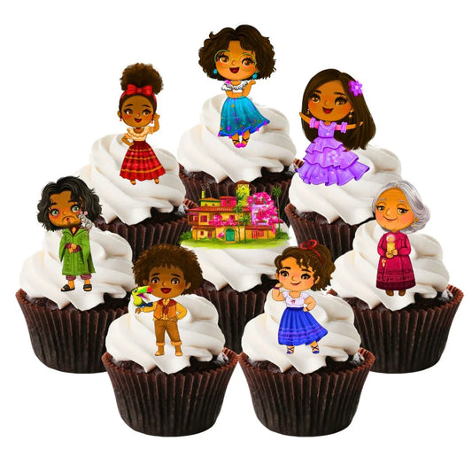 En-Canto Theme Edible Cupcake Toppers on chocolate cupcakes with  white frosting