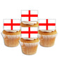 England Flag Edible Cupcake Toppers on white frosted cupcakes 