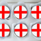 top view of six England Flag Round Edible Cupcake Toppers on cupcakes 