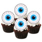 Halloween Eyeballs Edible Cupcake Toppers on chocolate cupcakes with white frosting 