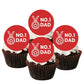 No.1 Dad Father's Day Cupcake Toppers on chocolate cupcakes with white frosting 