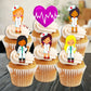 Female Nurses + Doctors Edible Cupcake Toppers  on white frosted cupcakes