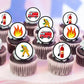 Fire Service Edible Cupcake Toppers on chocolate frosted cupcakes